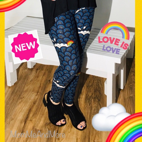 Plus NEW Womens Happy Clouds Rainbow Leggings - Picture 8 of 8